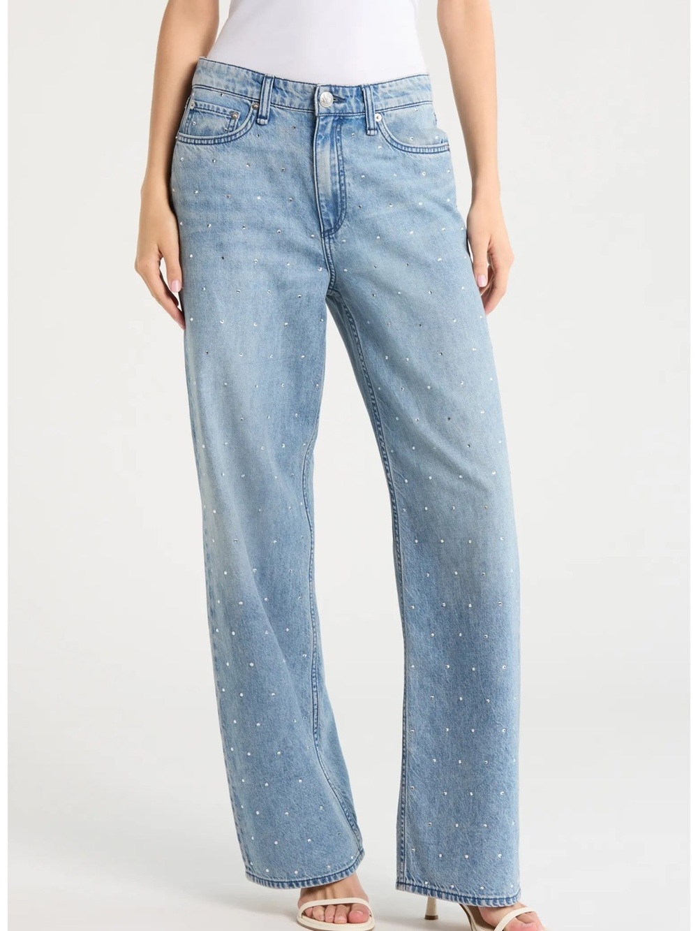 rag & bone Logan High Waist Rhinestone Detail Wide Leg Jeans Size 30